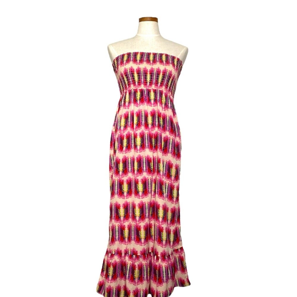 Vintage Y2K Smocked Maxi Dress M Tiered Beach Grunge Bohemian Hippie Fairycore